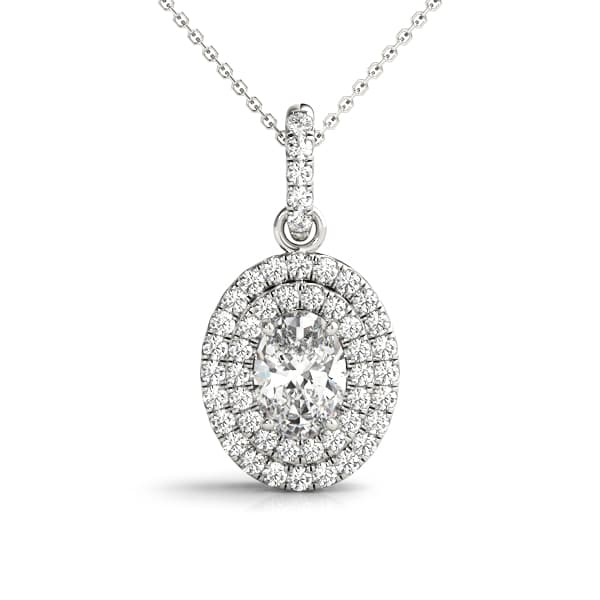 Oval Shape Double Halo Pendant — 7X5 MM — View 1