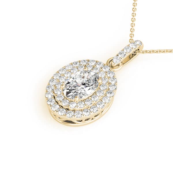 Oval Double Halo Pendant (0.3 ct. tw.), Side view in yellow gold