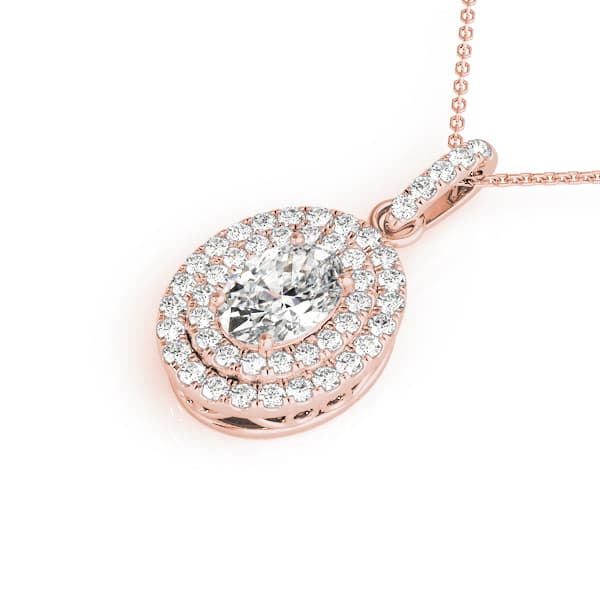 Oval Double Halo Pendant (1/4 ct. tw.), Side view in rose gold