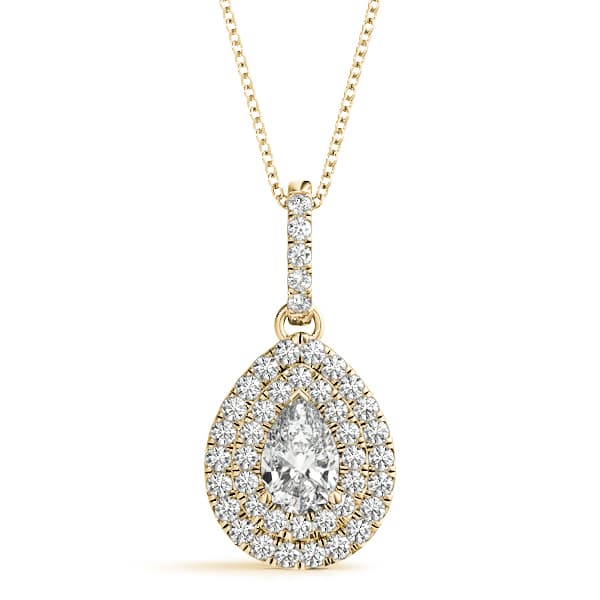 Ps 6x4 Double Halo Pendant (1/4 ct. tw.), Front view in yellow gold