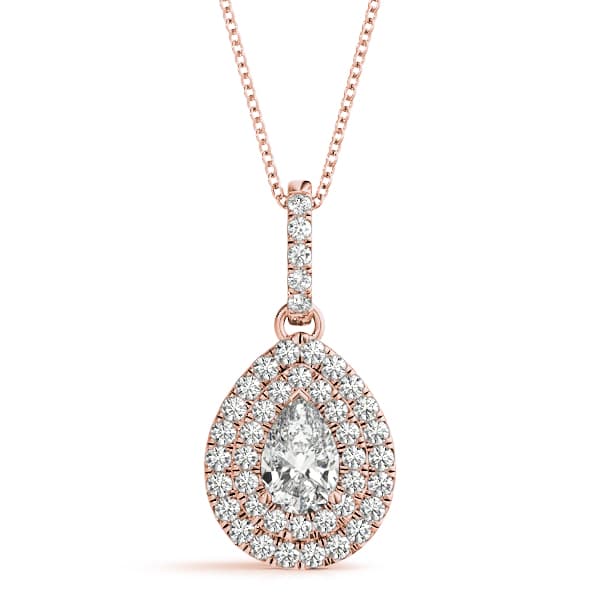 Ps 6x4 Double Halo Pendant (1/4 ct. tw.), Front view in rose gold