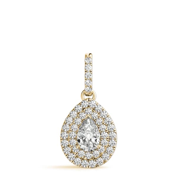 Ps 6x4 Double Halo Pendant (1/4 ct. tw.), On hand view in yellow gold
