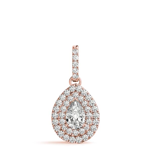 Ps 6x4 Double Halo Pendant (1/4 ct. tw.), On hand view in rose gold