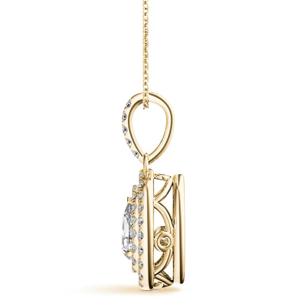 Ps 6x4 Double Halo Pendant (1/4 ct. tw.), Side view in yellow gold