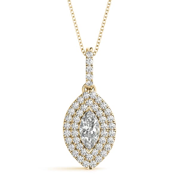Double Halo Marquise Pendant (3/8 ct. tw.), Front view in yellow gold