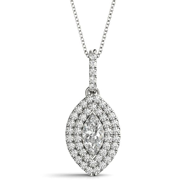Double Halo Marquise Shape Pendant — 10X5 MM — View 1