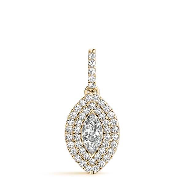 Double Halo Marquise Pendant (3/8 ct. tw.), On hand view in yellow gold