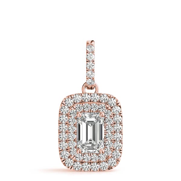 Double Halo Emerald Cut Pendant (1/3 ct. tw.), On hand view in rose gold