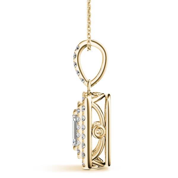 Double Halo Emerald Cut Pendant (0.3 ct. tw.), Side view in yellow gold