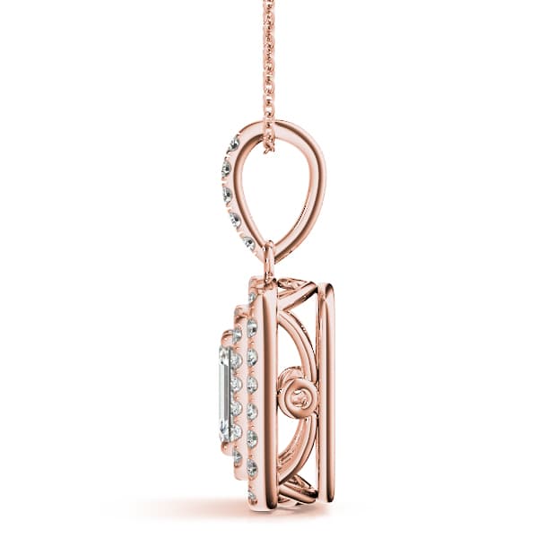 Double Halo Emerald Cut Pendant (1/3 ct. tw.), Side view in rose gold