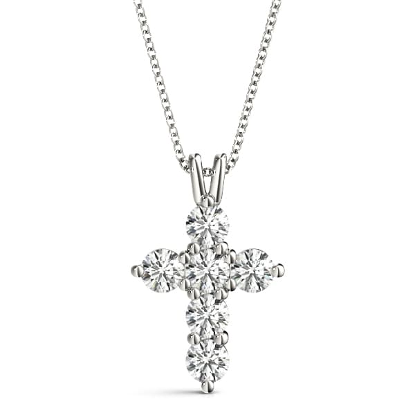 Shared Prong Cross Pendant — 3/4 CT — View 1