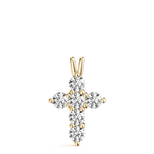 Shared Prong Cross Pendant (1.2 ct. tw.), On hand view in yellow gold