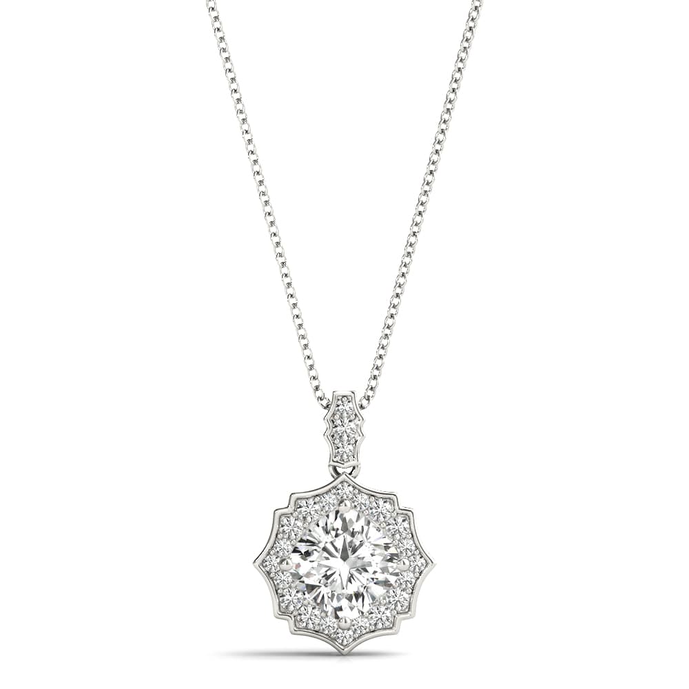 Scalloped Cushion-Cut Halo Pendant — 5.5 MM — View 1