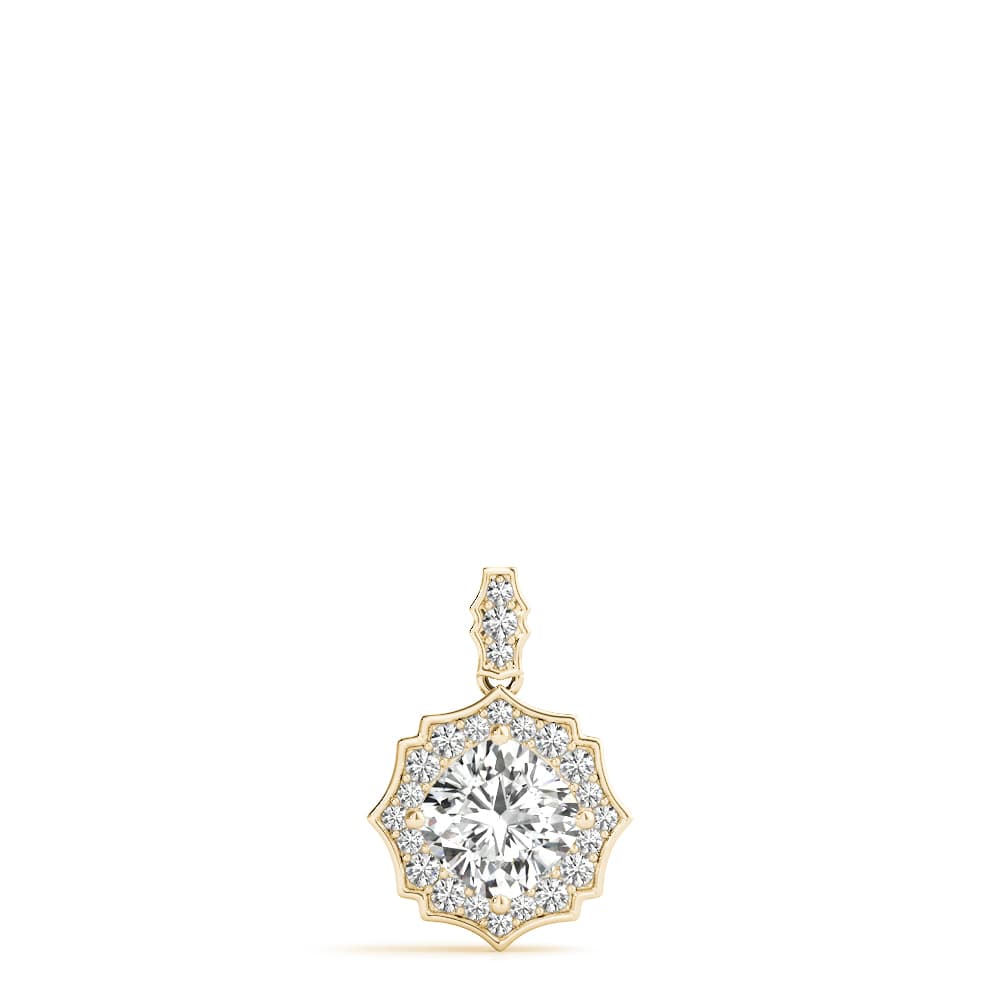 Scalloped Cushion-Cut Halo Pendant (0.2 ct. tw.), On hand view in yellow gold