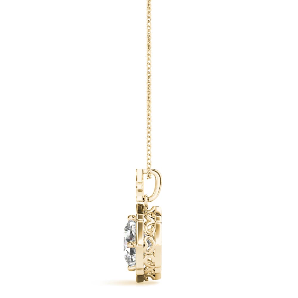 Scalloped Cushion-Cut Halo Pendant (0.2 ct. tw.), Side view in yellow gold
