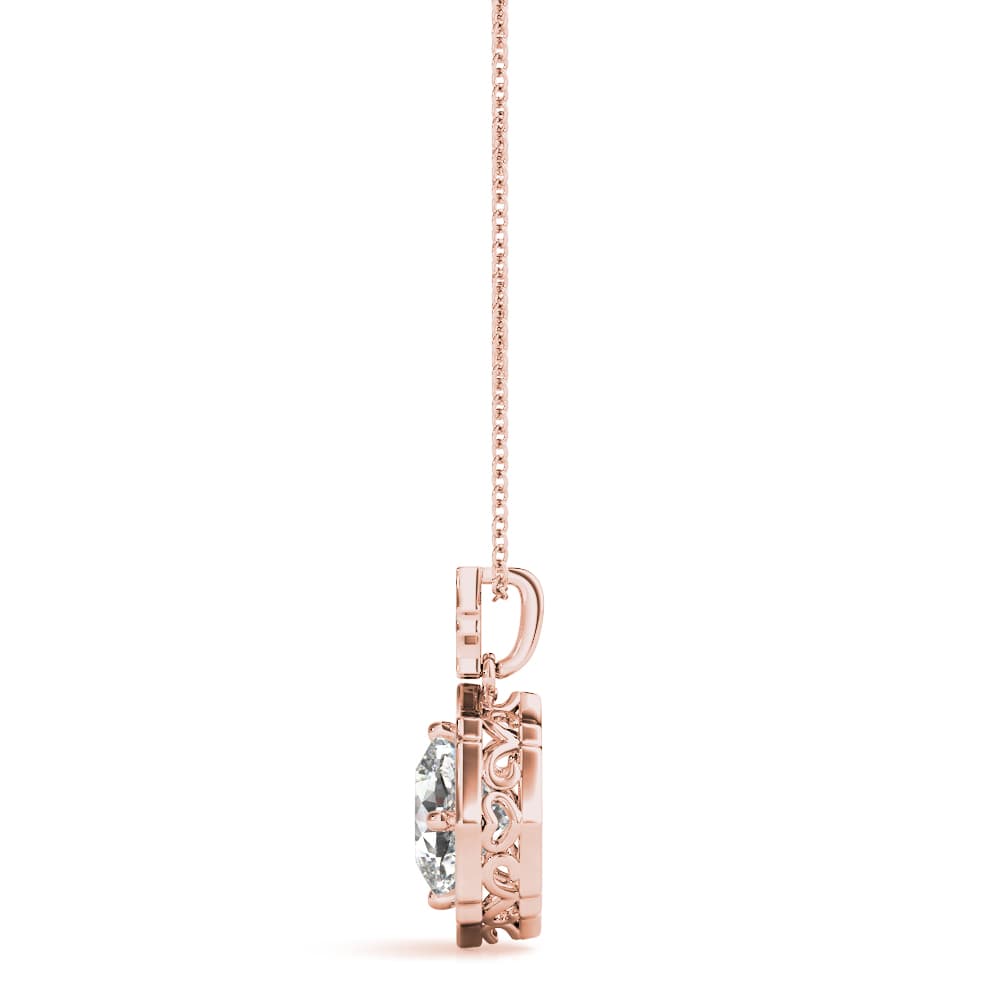 Scalloped Cushion-Cut Halo Pendant (0.17 ct. tw.), Side view in rose gold