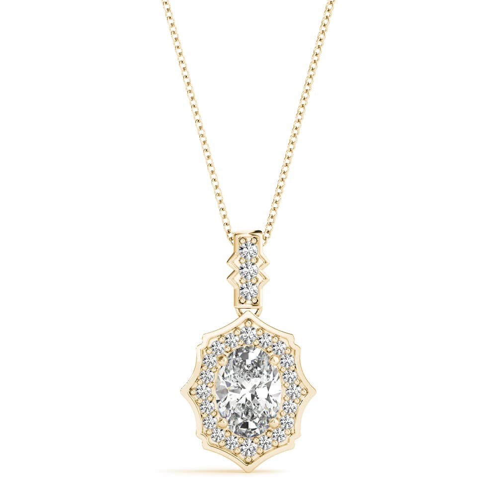 Scalloped Ov Halo Pendant (1/8 ct. tw.), Front view in yellow gold