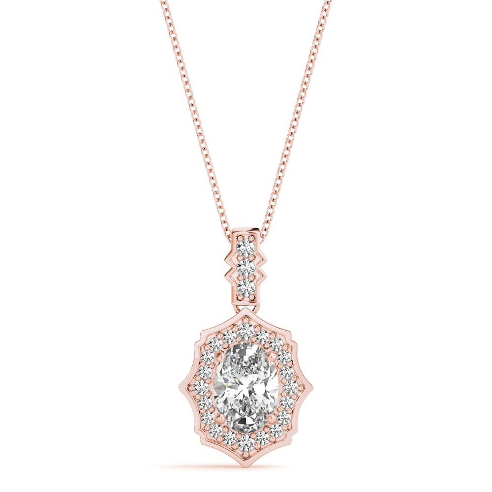 Scalloped Ov Halo Pendant (0.19 ct. tw.), Front view in rose gold