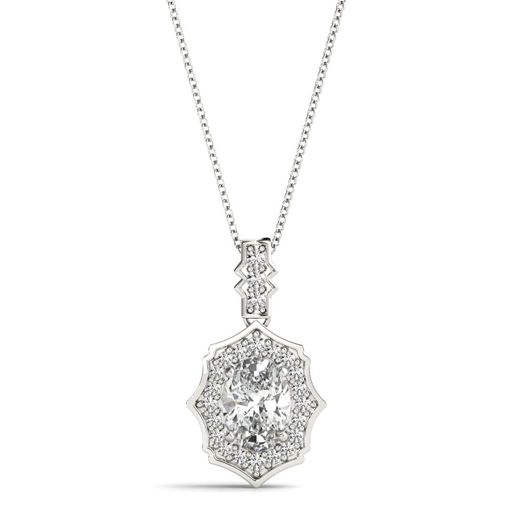 Scalloped Ov Halo Pendant — 8X6 MM — View 1