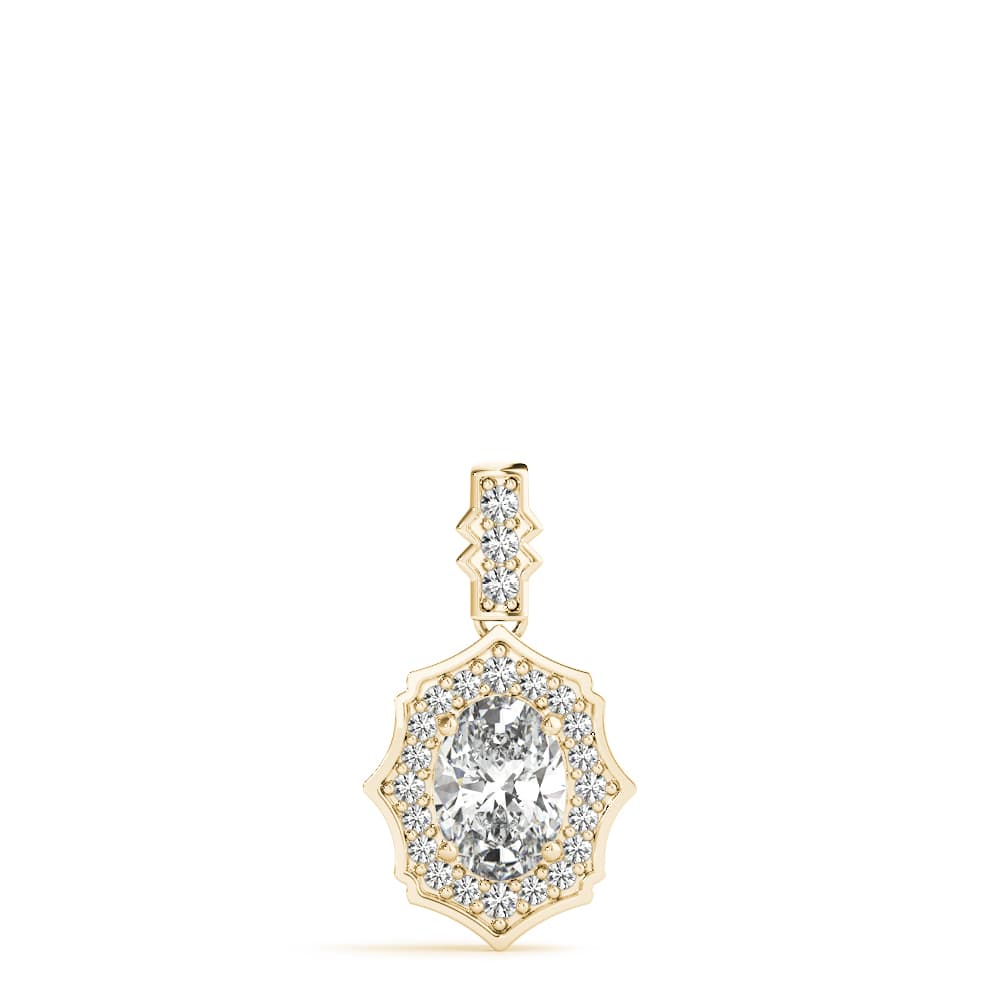 Scalloped Ov Halo Pendant (1/8 ct. tw.), On hand view in yellow gold