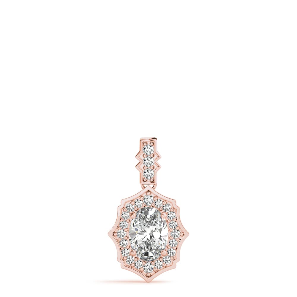 Scalloped Ov Halo Pendant (0.19 ct. tw.), On hand view in rose gold