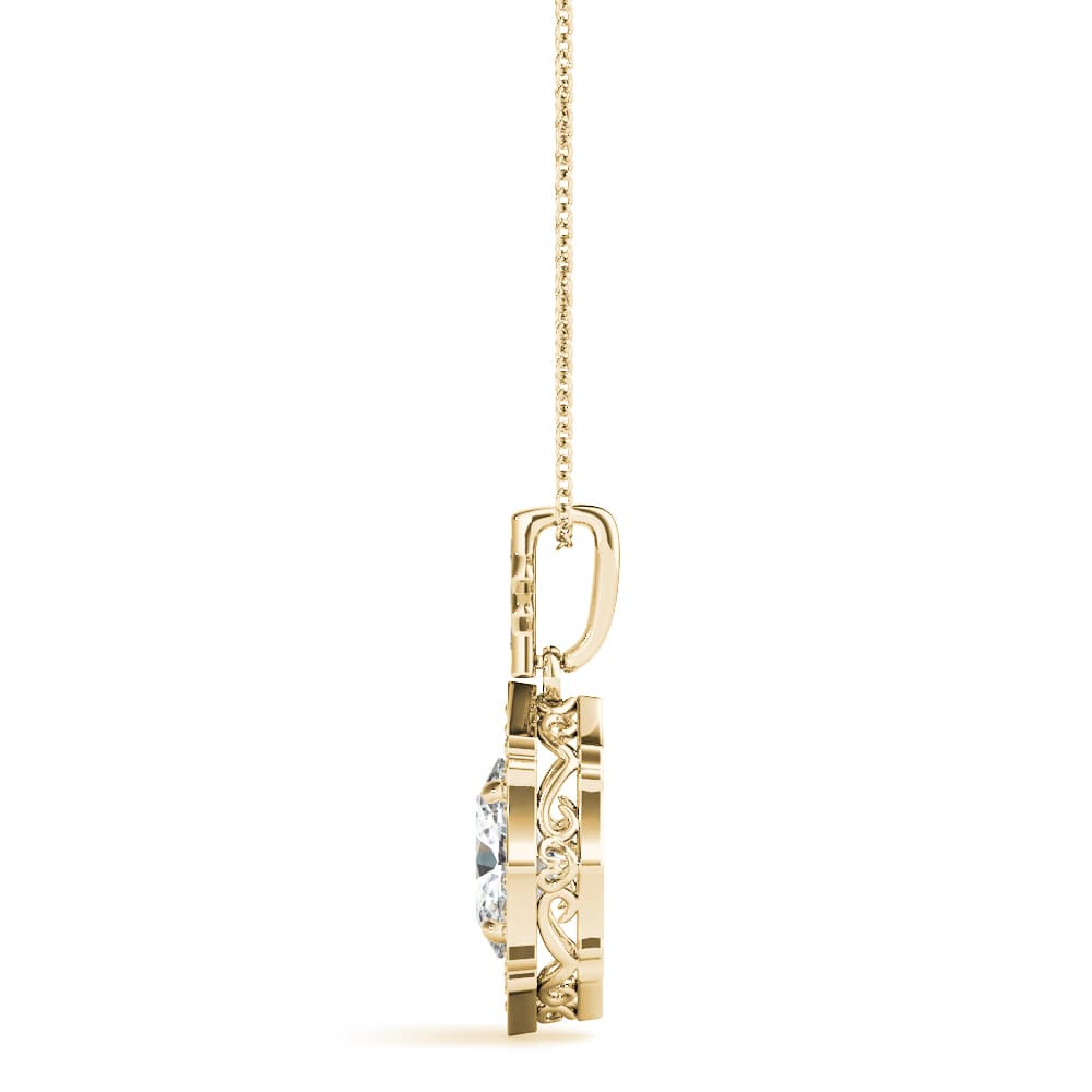 Scalloped Ov Halo Pendant (1/8 ct. tw.), Side view in yellow gold