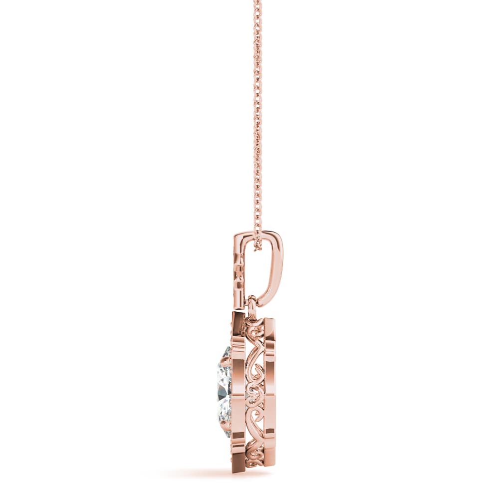 Scalloped Ov Halo Pendant (0.19 ct. tw.), Side view in rose gold
