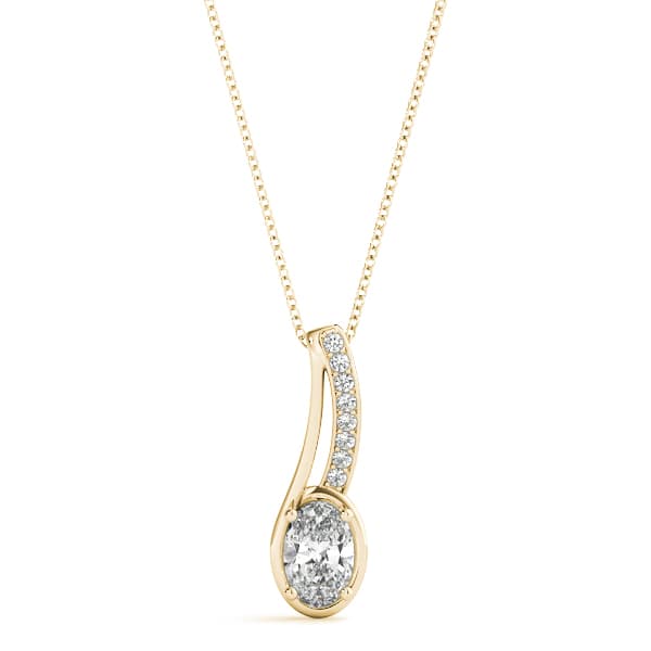 Oval Prong Set Fashion Pendant (0.04 ct. tw.), Front view in yellow gold