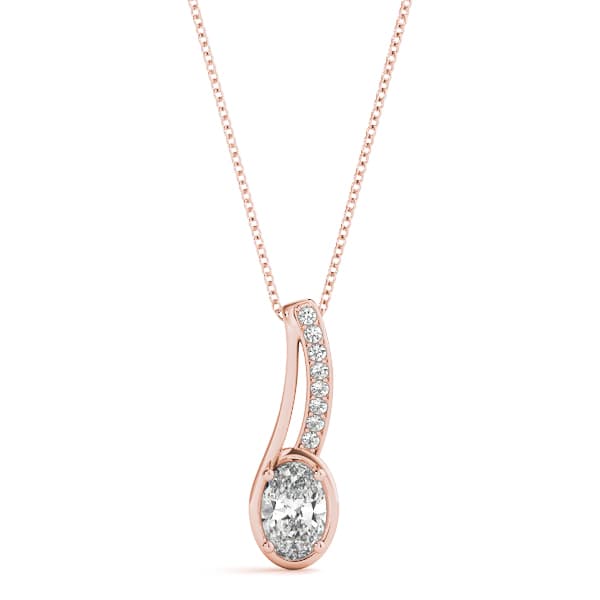 Oval Prong Set Fashion Pendant (0.04 ct. tw.), Front view in rose gold