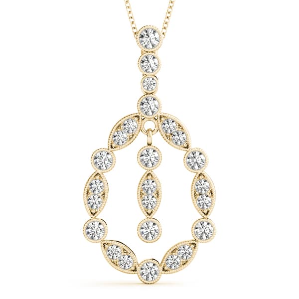 Vintage Tear Drop Miligrain Fashion Pendant (0.57 ct. tw.), Front view in yellow gold