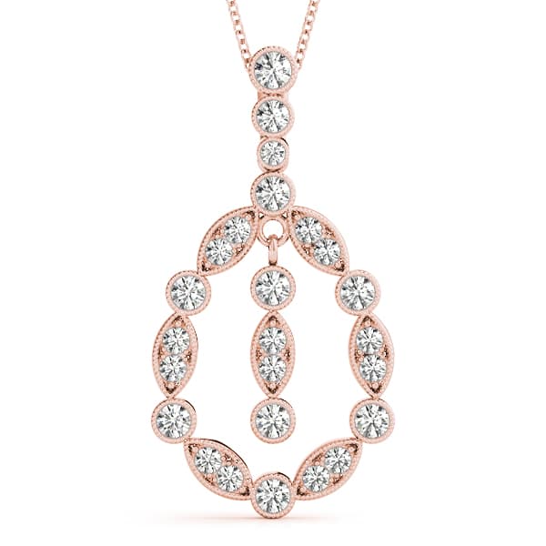 Vintage Tear Drop Miligrain Fashion Pendant (0.57 ct. tw.), Front view in rose gold