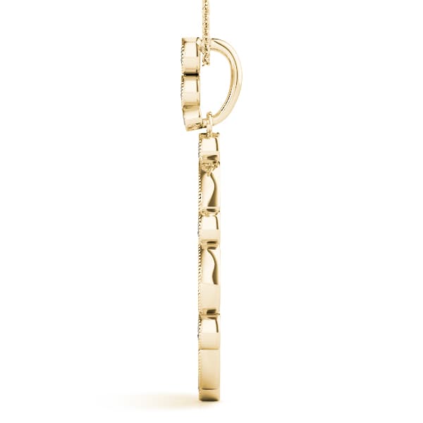 Vintage Tear Drop Miligrain Fashion Pendant (0.57 ct. tw.), Side view in yellow gold