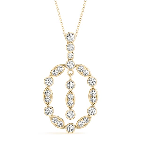 Vintage Tear Drop Miligrain Fashion Pendant (0.57 ct. tw.), Front view in yellow gold