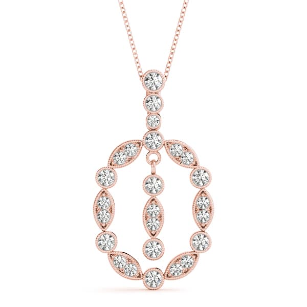Vintage Tear Drop Miligrain Fashion Pendant (0.57 ct. tw.), Front view in rose gold