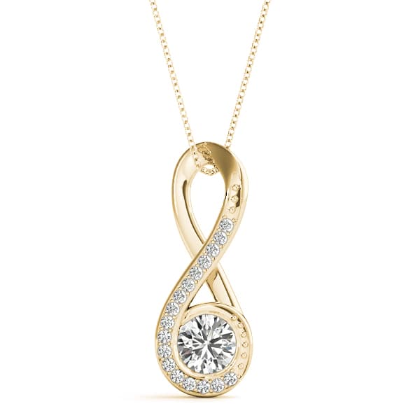 Infinity Twist Accented Cluster Pendant (1/8 ct. tw.), Front view in yellow gold