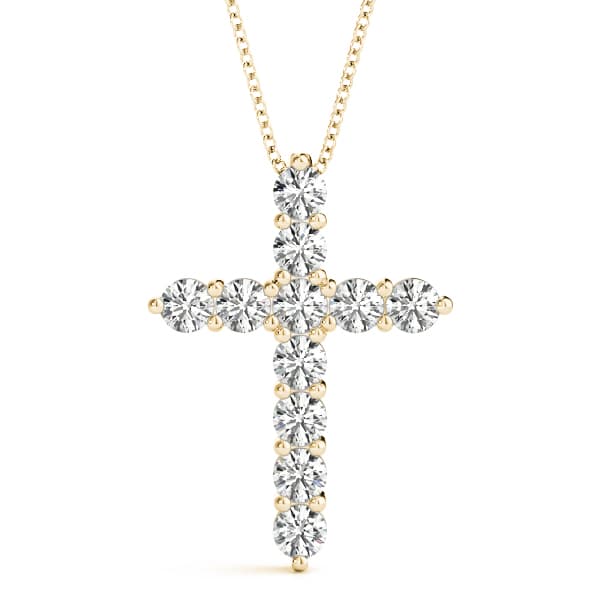 Shared Prong Cross Pendant (2.2 ct. tw.), Front view in yellow gold