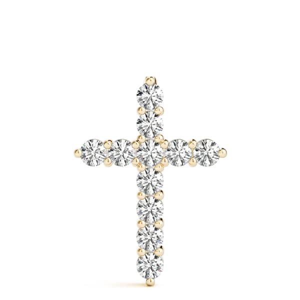 Shared Prong Cross Pendant (2.2 ct. tw.), On hand view in yellow gold