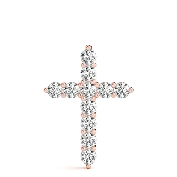 Shared Prong Cross Pendant (1 2/3 ct. tw.), On hand view in rose gold