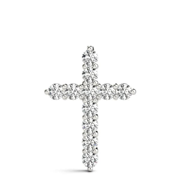 Shared Prong Cross Pendant (0.77 ct. tw.), On hand view in white gold or platinum