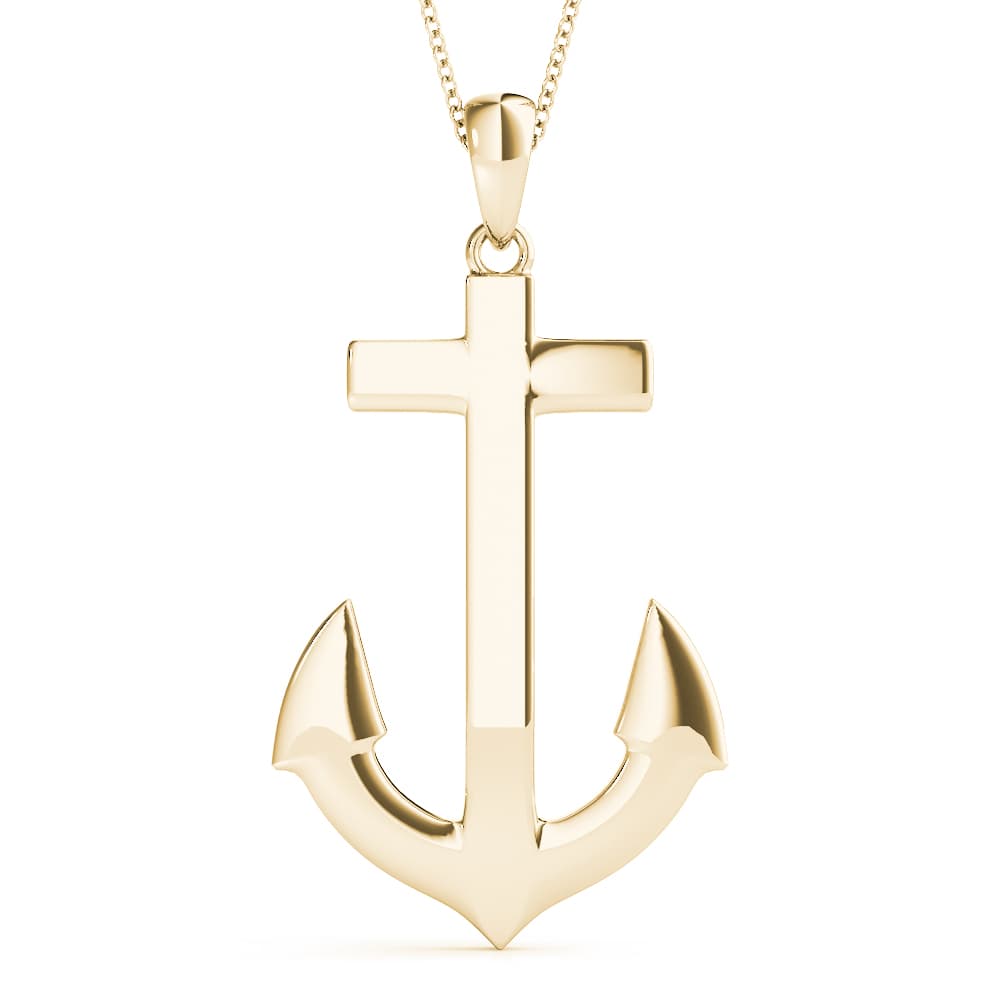 Solid Anchor Pendant, Front view in yellow gold