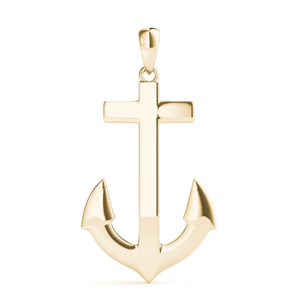 Solid Anchor Pendant, Angle view in yellow gold