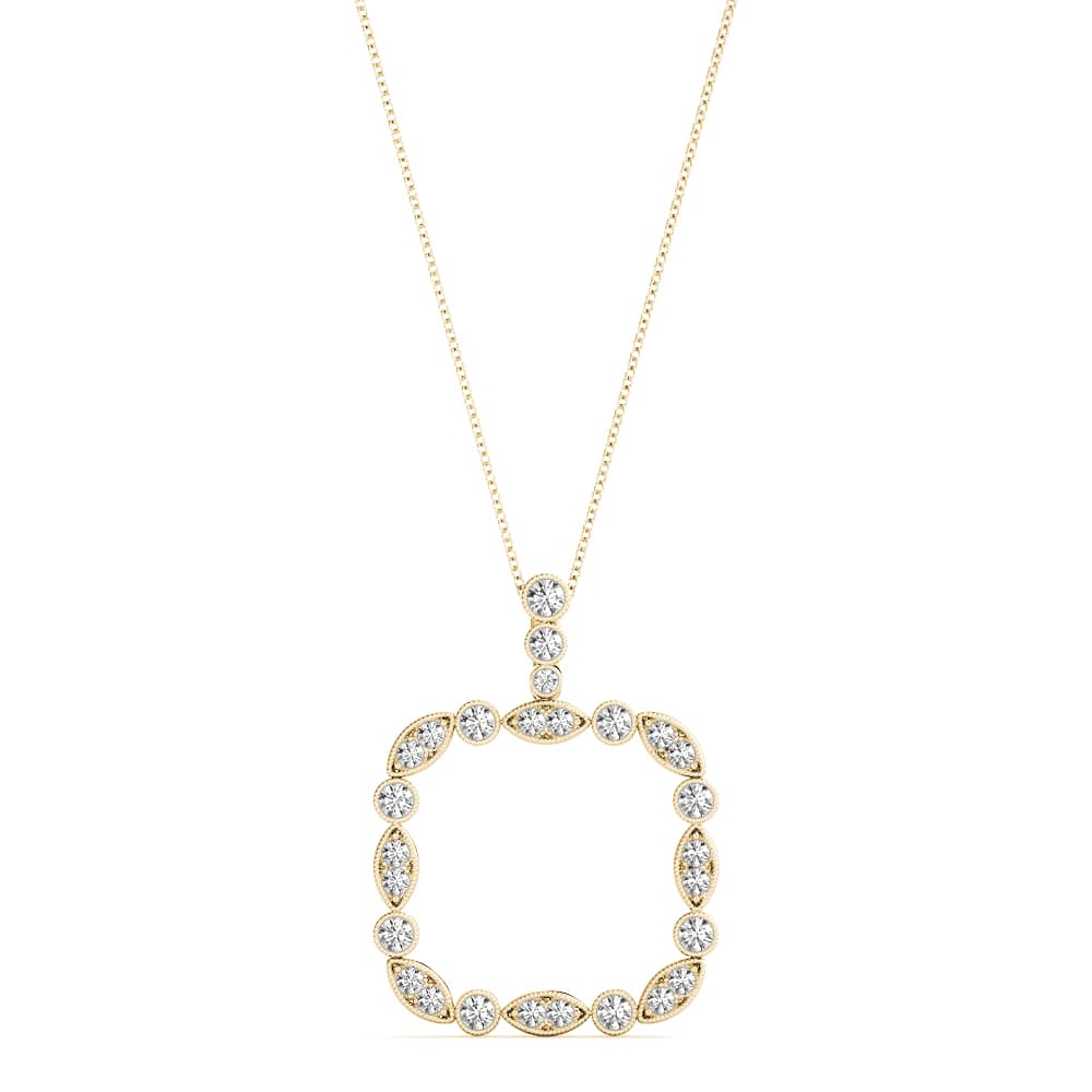 Square Fancy Shaped Bezel Set Miligrain Fashion Pendant (0.6 ct. tw.), Front view in yellow gold