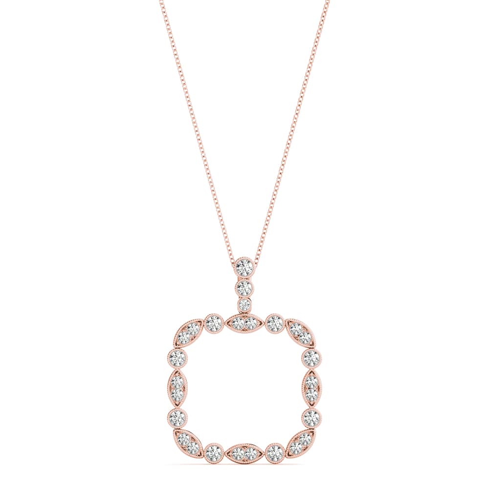 Square Fancy Shaped Bezel Set Miligrain Fashion Pendant (0.6 ct. tw.), Front view in rose gold