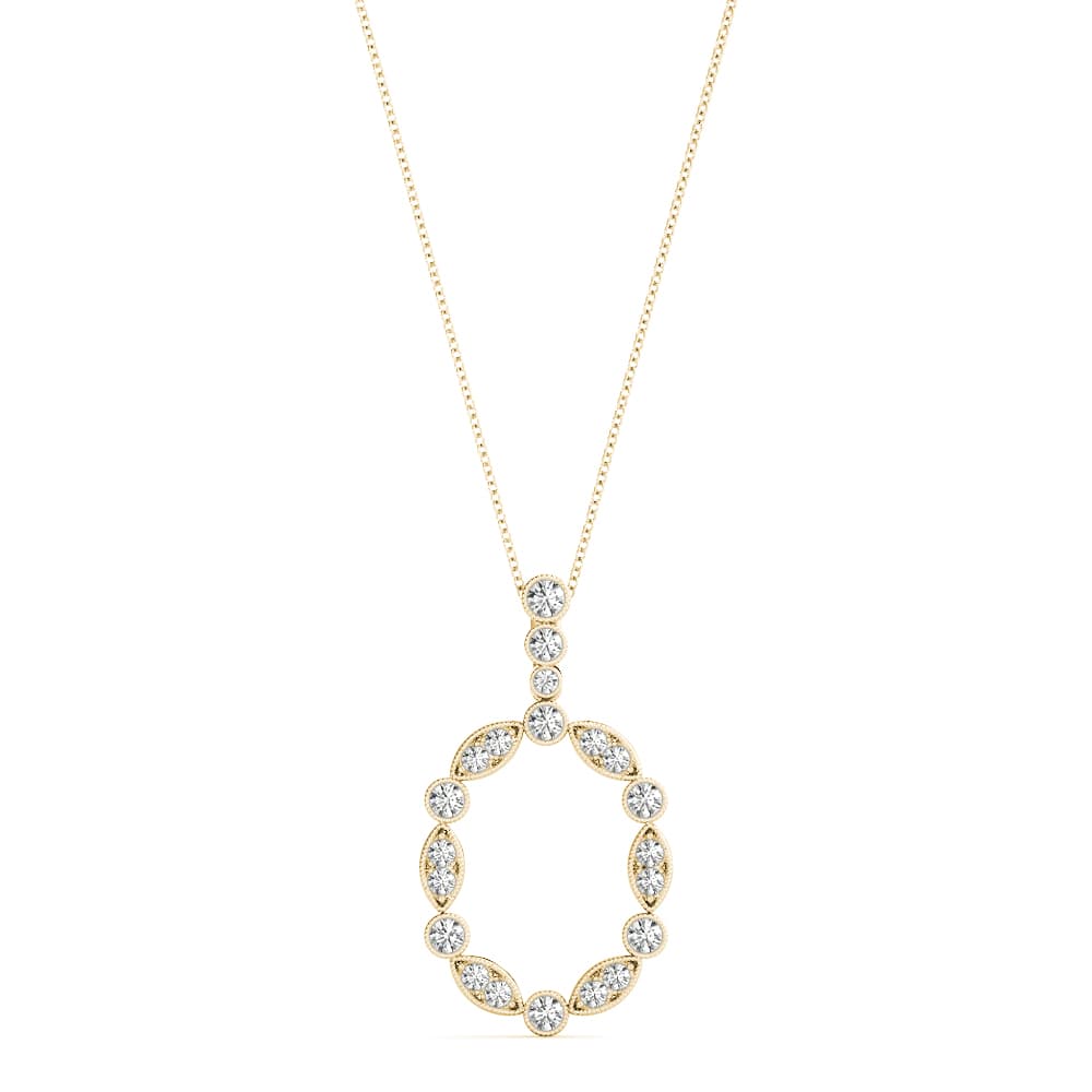 Oval Bezel Set Miligrain Fashion Pendant (0.47 ct. tw.), Front view in yellow gold