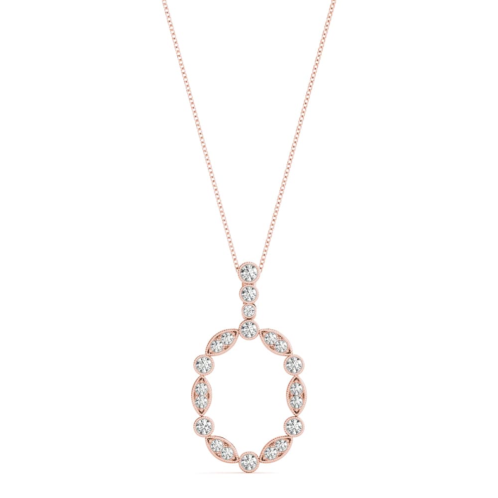 Oval Bezel Set Miligrain Fashion Pendant (0.47 ct. tw.), Front view in rose gold