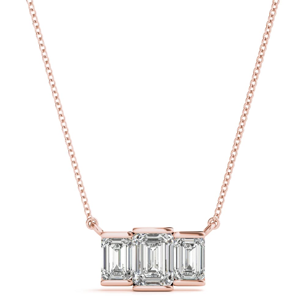 3-Stone Emerald Bar Pendants (0.6 ct. tw.), Front view in rose gold