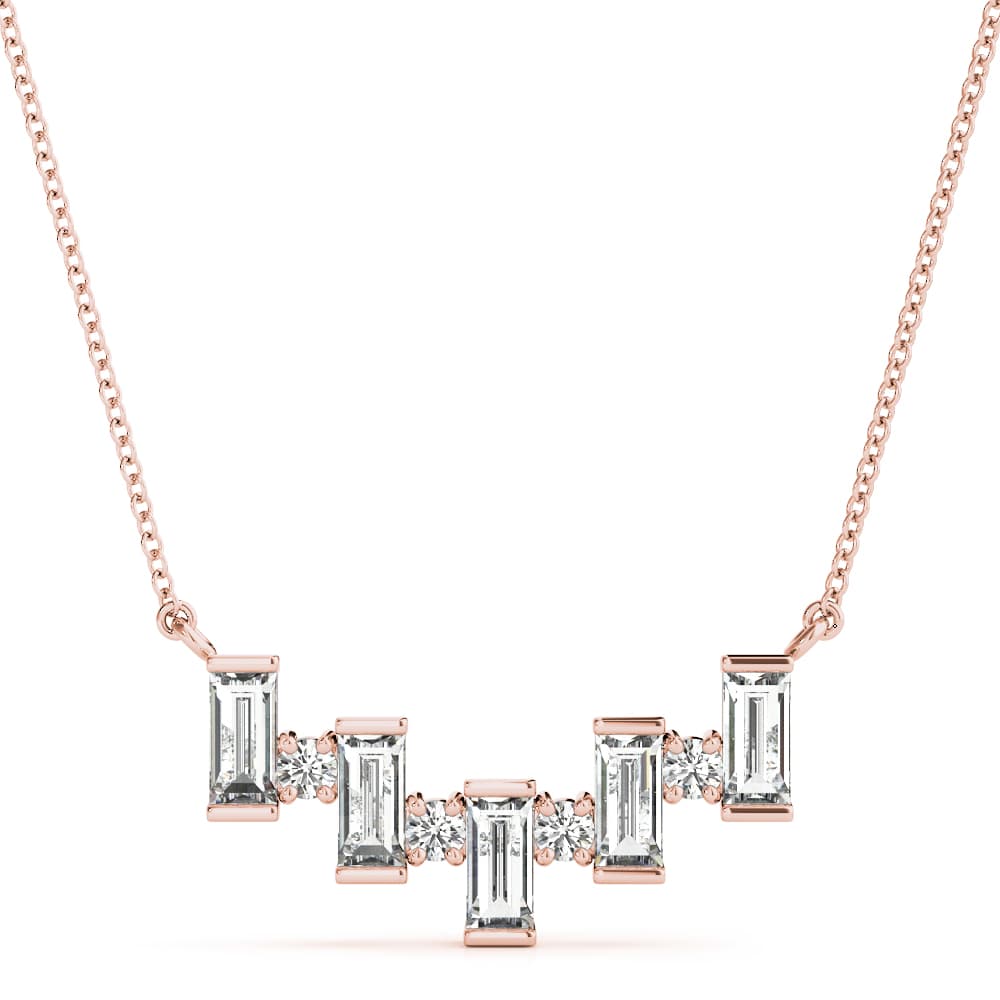 Emerald & Round Horizontal Pendant (2/3 ct. tw.), Front view in rose gold