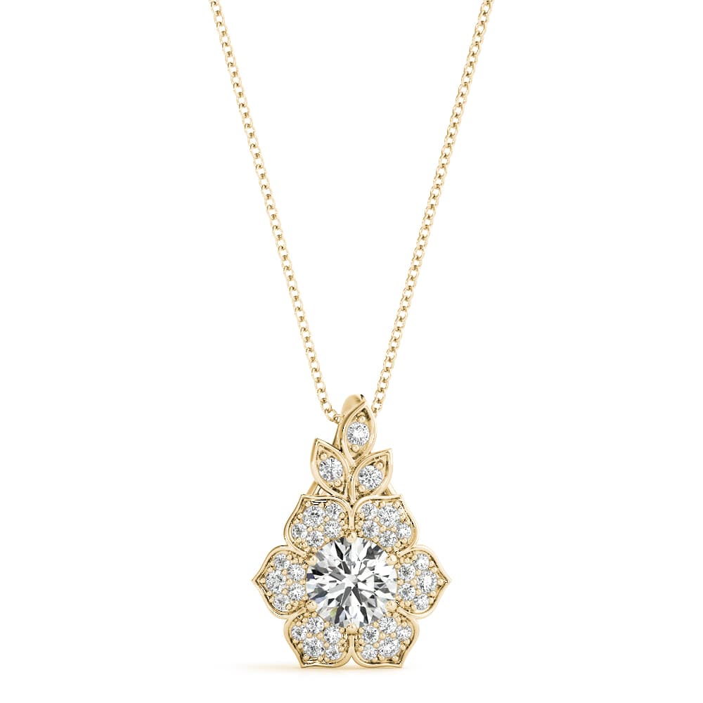 Nature Inspired Flower Halo Pendants (0.2 ct. tw.), Front view in yellow gold