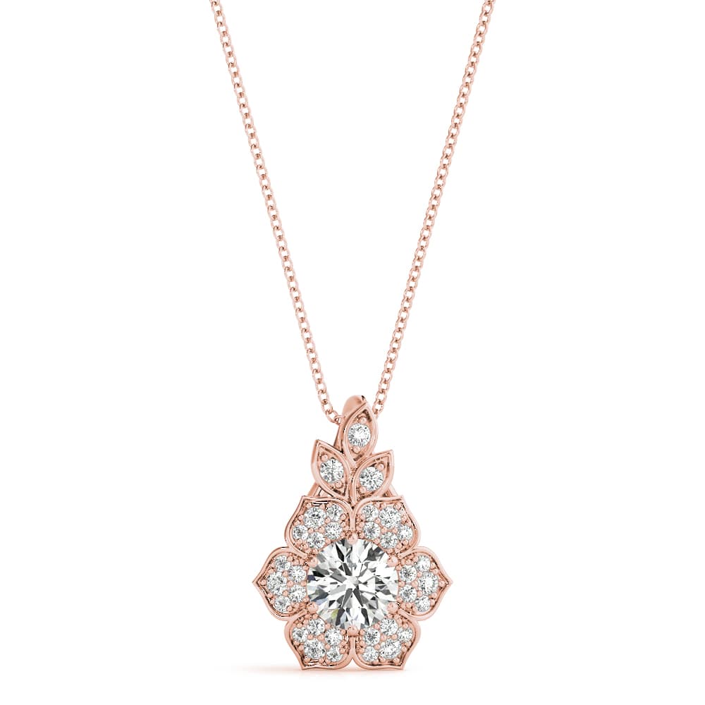 Nature Inspired Flower Halo Pendants (0.2 ct. tw.), Front view in rose gold