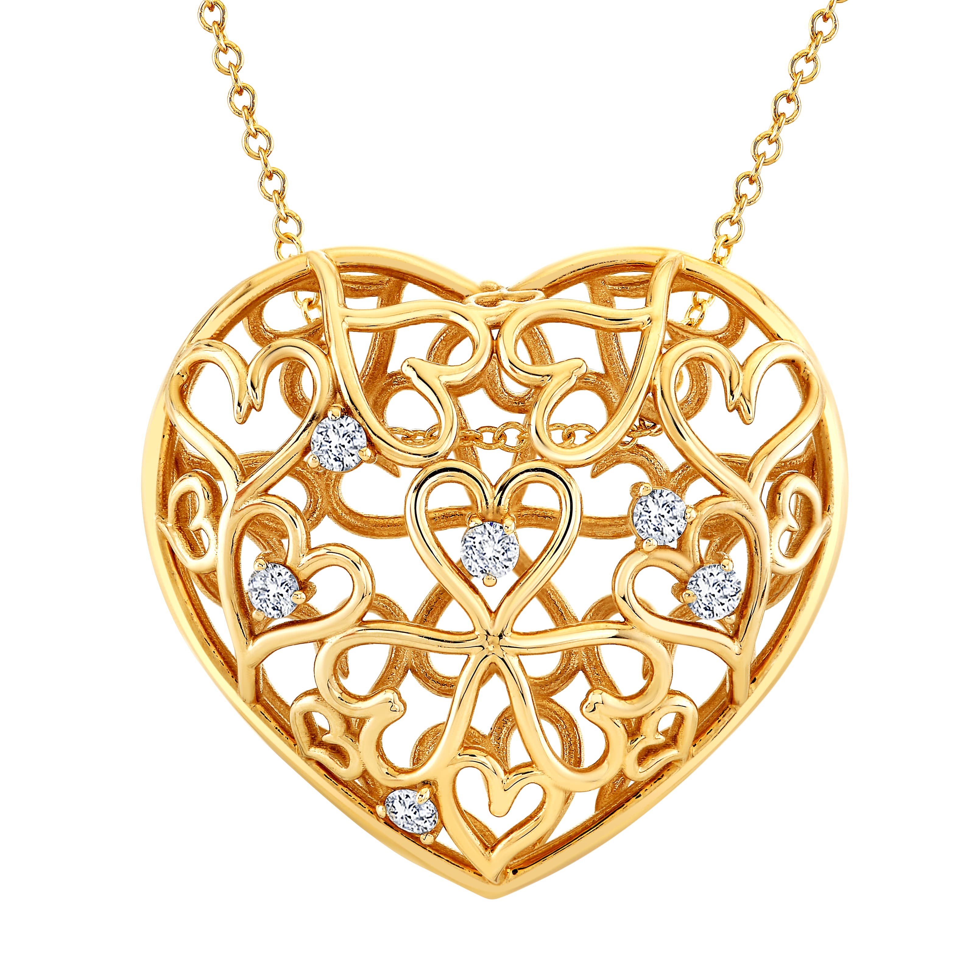 Light Weight Heart Pendant (1/4 ct. tw.), Front view in yellow gold
